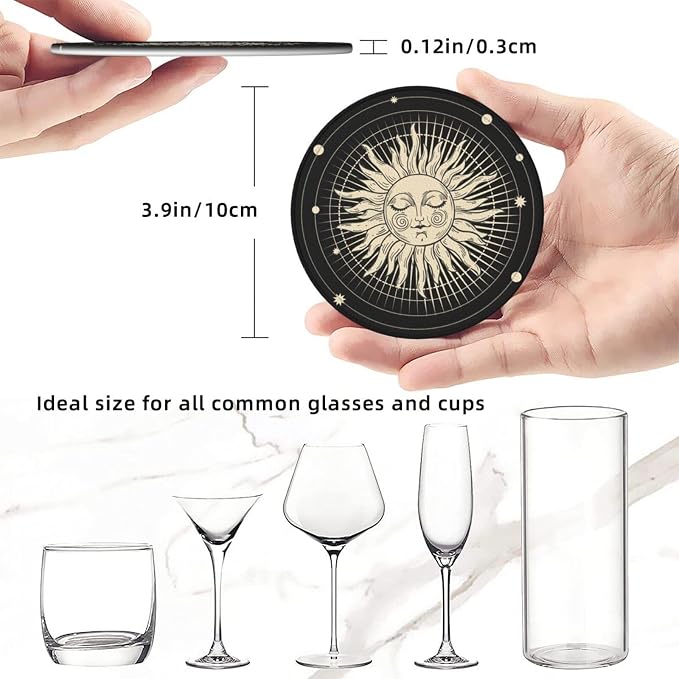Sun Star Moon Leather Drinks Coasters - Image 4