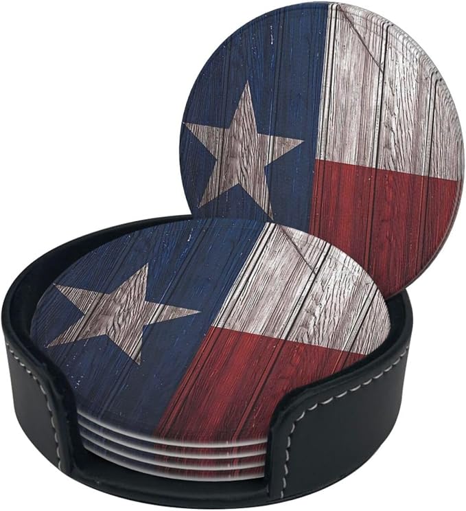 6 Pcs Texas State Flag White Star Leather Coasters - Image 3