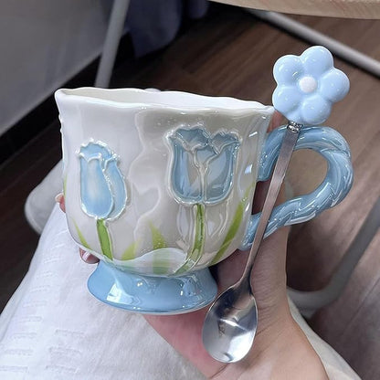DTIUYIOP-Ceramic Coffee Mug 14oz/410ml Blue Cute Flower - Image 3