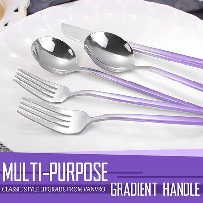 VANVRO Gradient Purple Silverware Set, 20-Piece Stainless Steel Flatware - Image 3