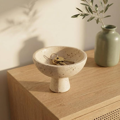 Travertine Style Concrete Pedestal Bowl Wabi-Sabi Organizer | Small 5.5" - Image 2