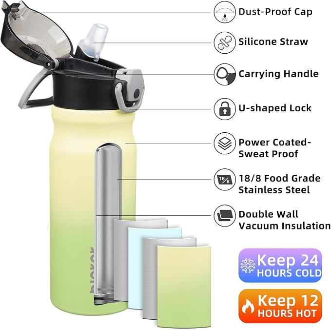 BJPKPK 18 oz Water Bottle with Straw & Handle, Insulated Stainless Flask | Leak - Image 2