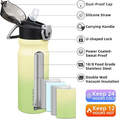 BJPKPK 18 oz Water Bottle with Straw & Handle, Insulated Stainless Flask | Leak - Image 2