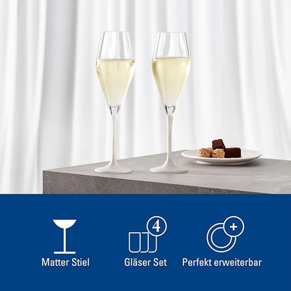 Villeroy & Boch - Manufacture Rock Blanc Champagne Flute Set, 4 pcs. Set of Drinking Glasses for Champagne and Sparkling Wine, 8.75 oz, Crystal Glass, Matte White Slate Look