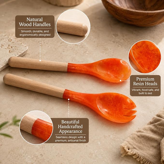 Salad Servers, Resin Salad Tongs, Long Handle Salad Server Set - Image 6