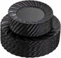 U-QE 100PCS Black Plastic Plates, Heavy Duty Black Disposable Plates Including 50PCS 9inch Dinner Plates & 50PCS 6.5inch Dessert Plates -Hard Plastic Plates for Party Wedding Bridal Shower