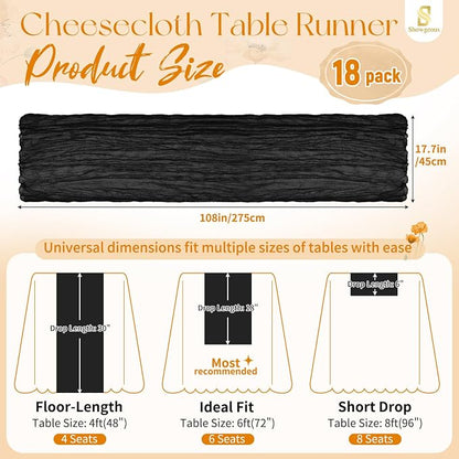 Showgeous 18 Pack Black Cheesecloth Table Runner, 17 x 108 Inches | Boho - Image 2