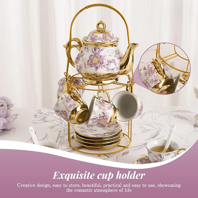 Ceramic Tea Set 20 Pcs, 700ml/23oz Porcelain Tea Pot Sets - Image 8