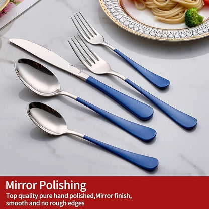 Colorful Silverware Set 20 Piece 18/0 Stainless Steel Flatware Sapphire Blue Handle Cutlery Set Service for 4 Fork Knife Spoon Set Mirror Finish Dishwasher Safe