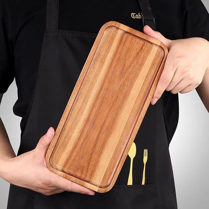 Acacia Wood Platter Small 12"X5.5" Charcuterie Boards Long Rectangle Decorative Trays Home Decor Cheese Board Wooden Serving Platters for Cookie, Snack, Dessert, Food Dish Cake Appetizer Plates