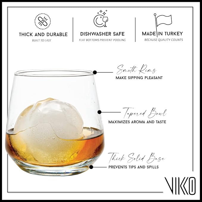 Vikko Whiskey Glasses Set of 6, Old Fashioned Whiskey Glasses 11.75 Ounce - Image 3