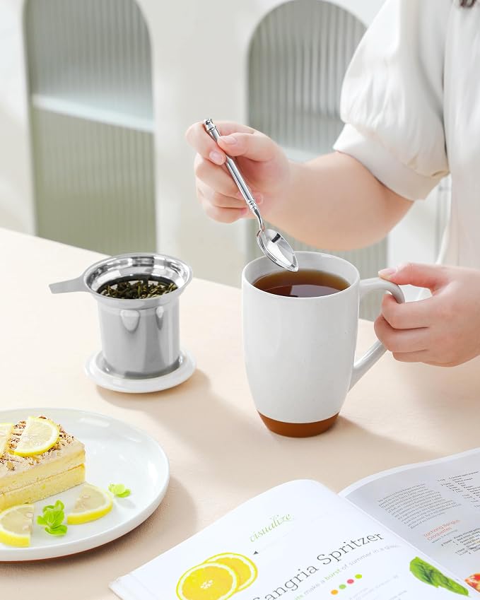 MALACASA Ceramic Tea Mug with Lid and Stainless Steel Infuser, 18 oz Large Tea - Image 9