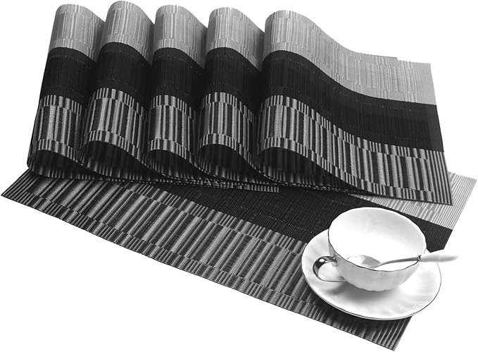 SHACOS Placemats with Table Runner Set of 7 Woven Vinyl Table Mats and Runner - Image 3