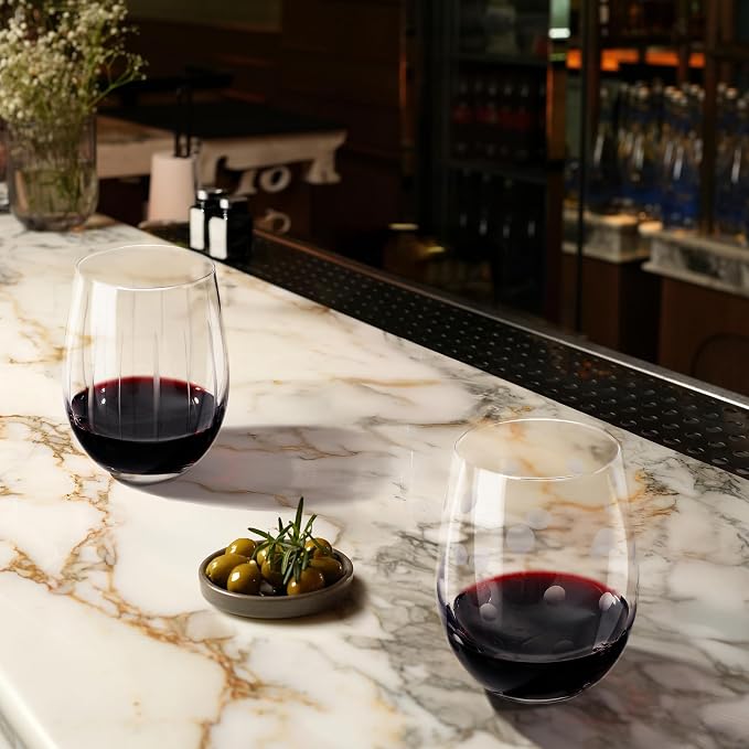 Joeyan Hand Blown Etched Stemless Wine Glasses - Image 3
