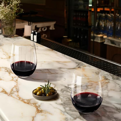 Joeyan Hand Blown Etched Stemless Wine Glasses - Image 3