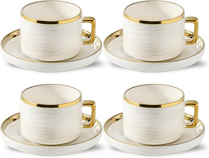 LETAOTAO Cappuccino Cups with Saucers, Coffee Mugs with Gold Trim Set of 4 | by LETAOTAO