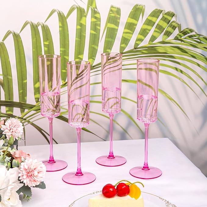 YOUBET 24Pack Pink Plastic Champagne Flutes 6 oz | Clear Pink Champagne - Image 6