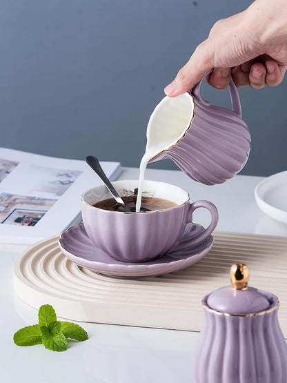 Jusalpha Serve for 6- Fine China Pink Coffee Cup/Teacup Set, 8 OZ Cups& Saucer - Image 7