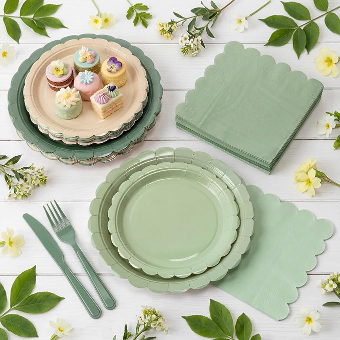 200pcs Sage Green Plates and Napkins Tableware Set Serve 50 Guests Includes - Image 7