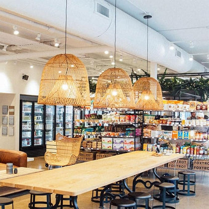 17.7" Hollow Rattan Hanging Lights Woven Wicker Lamp Shade French Romance Decor Pendant Light Bamboo Ceiling Pendant Fixture for Dining Room Living Room Restaurant Bar