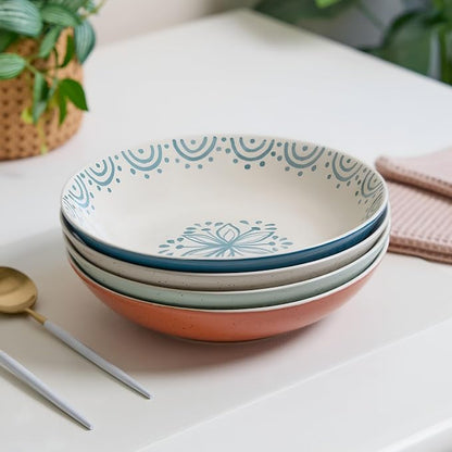Sango 4-Piece Speckled Stoneware Pasta Bowl Set- Wide Shallow Dinner Bowls - Image 5