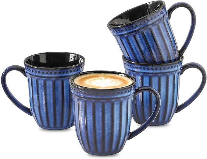 Coffee Mugs Set of 4, 16oz Navy Blue Ceramic Coffee Mug by Tikooere