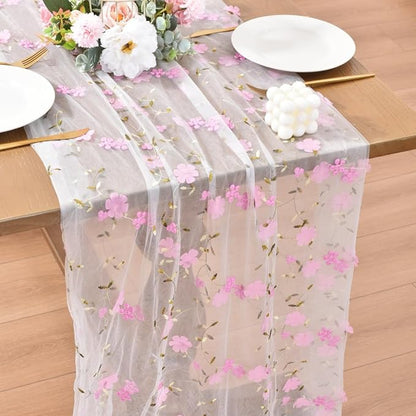 Wildflower Floral Sheer Tulle Gauze Table Runner Wedding Baby Shower Decor | - Image 4