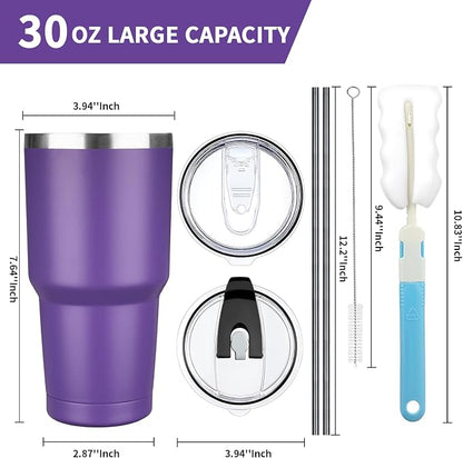 30 oz Tumbler with Lids and Straws, Stainless Steel Insulated Coffee Tumbler - Image 2