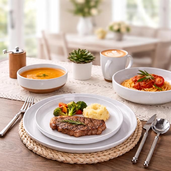 AmorArc Dinnerware Sets for 6, 18 Pieces Ceramic Plates and Bowls Set | Scratch - Image 7