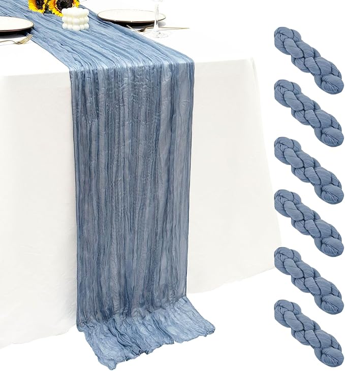 6Pack Dusty Blue Cheesecloth Table Runners 17x108inch Sheer Table Runner | by Seveups