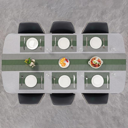 Placemats Set of 6, Vinyl Woven Place Mats Indoor Set of 6 Washable Wipeable PVC Table Mats Heat-Resistant Non Slip Placemat for Kitchen Dining Outdoor Table (Gray Sage Green, Set of 6)
