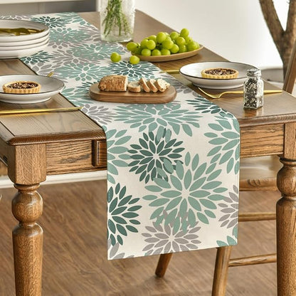 Artoid Mode Light Green Dahlia Floral Pinnata Spring Table Runner, Seasonal - Image 3