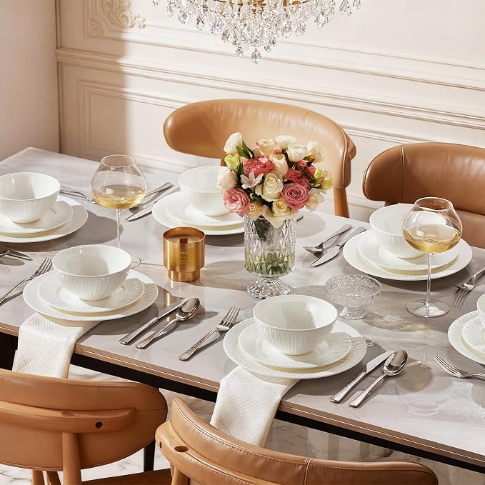 24Pc Textured White Bone China Set Service - Image 6