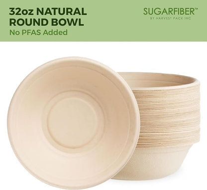 32oz Compostable Paper Bowls Disposable Round Natural Soup Bowls, Biodegradable - Image 9