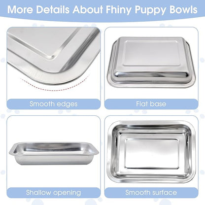 Fhiny 4 PCS Stainless Steel Dog Bowls, Metal Shallow Puppy Bowls 10"×7.5" Indoor & Outdoor Universal Dog Food Plate Whisker Fatigue Friendly Cat Dishes Easy to Clean for Puppy Kitten Doggy 1.2" H