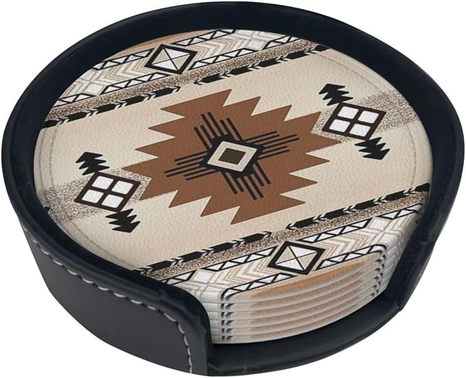 6 Pcs Native American Indians of The American Southwest Leather Coasters - Image 2