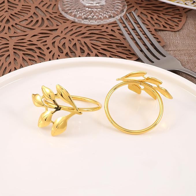 14K Gold Napkin Rings Set of 12, Metal Gold Napkins Rings Holder Buckles - Image 5