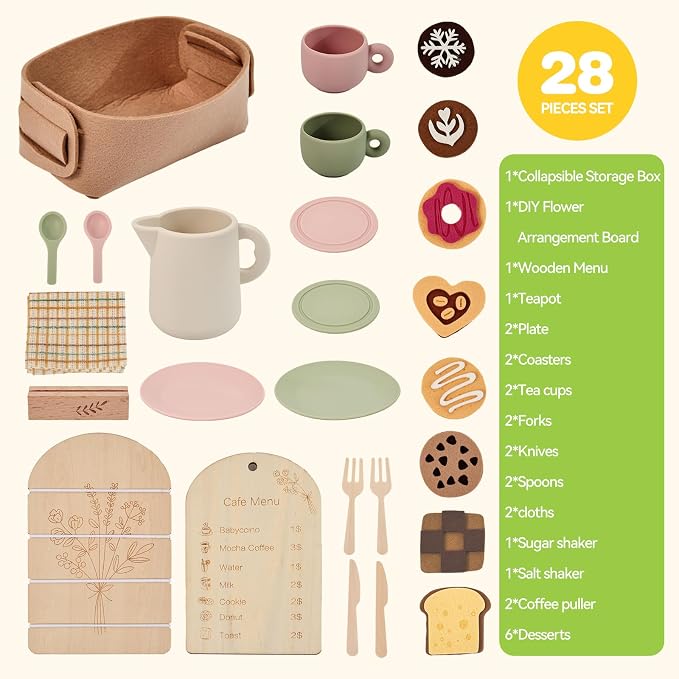 Youuys Tea Party Set for Toddlers 3-5, Wooden & Silicone Pretend Play Tea Set - Image 8