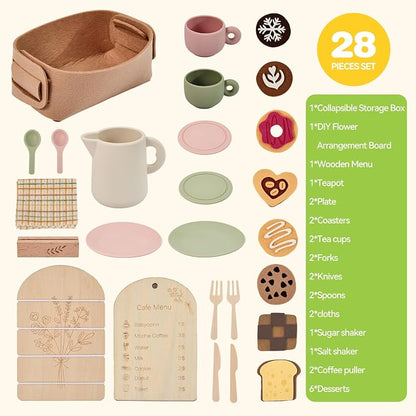 Youuys Tea Party Set for Toddlers 3-5, Wooden & Silicone Pretend Play Tea Set - Image 8