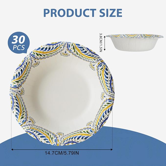 Paper Bowls Disposable Soup Bowl, Heavy Duty Printed Disposable Bowls Bulk - Image 2