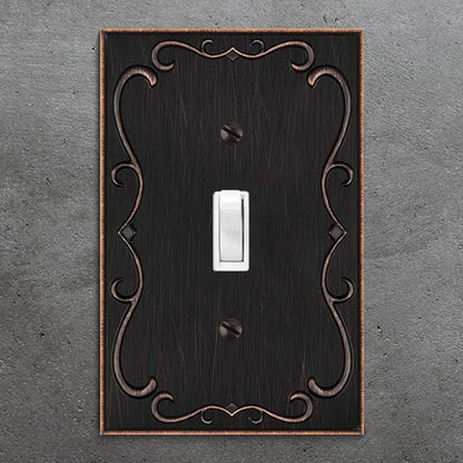 French Cabriole Decorative Wall Plate Switch Plate Outlet Cover (Single Toggle, 3 Pack, Aged Bronze)