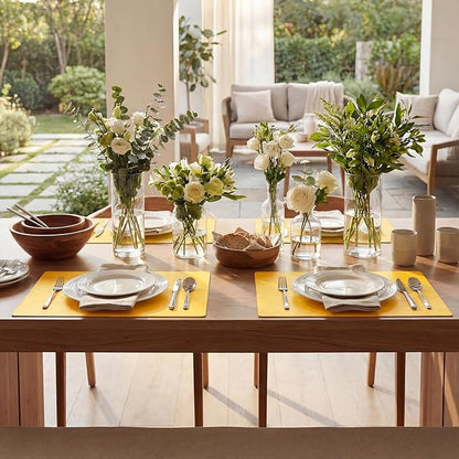 Artoid Mode Yellow Faux Leather Placemats Set of 4, 12x18 Inch Waterproof Wipeable Heat Resistant Vinyl Place Mats, Reversible Table Mats for SummerKitchen Dining Decor