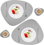 Faux Leather Placemats and Coasters Set of 2, Round Leather for Dinner Table Mats Heat Resistant Non-Slip Insulation Coffee Mats Kitchen Place Mats Nordic Style (Light Gray, 2 Placemats+2 Coasters)