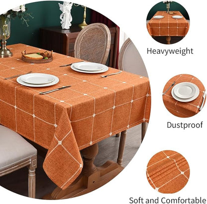 Zobesta Linen Table Cloth Rectangle Tables 60 x 84 Inch, Orange Linen Tablecloth Rectangle Washable Farmhouse Soft Boho Tablecloth for Outdoor, Party, Holiday, Picnic, Dining