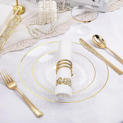 Rubtlamp 175 Pcs Plastic Dinnerware Set, Hammered Party Plates Include Dinner - Image 2