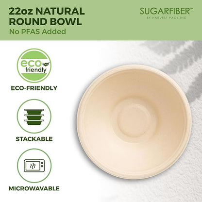 Sugarfiber by Harvest 22oz Round Compostable Bowls PFAS Free - Image 3