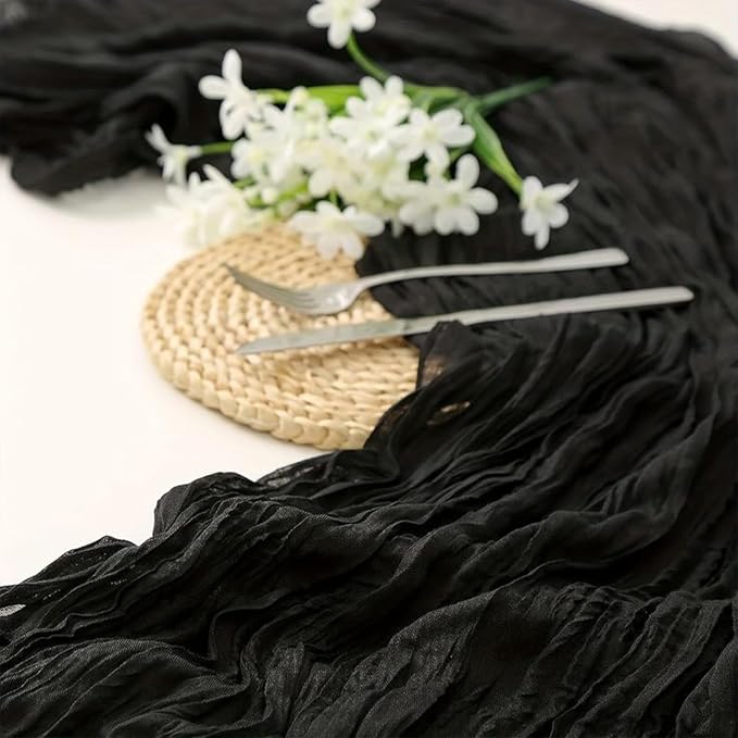 6 Pack Black Cheesecloth Table Runner 35 x 120 Inch | Boho Gauze Fabric - Image 5