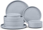 E-far 8-Piece Plates and Bowls Sets - Stoneware Dinnerware Sets with Pasta Bowls for 2 | Microwave & Dishwasher Safe Kitchen Modern Dish Set, Speckled Gray