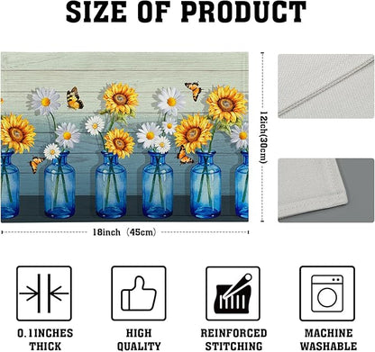Vintage Floral Placemats Set of 4 - Spring Summer Place Mats 12x18 Sunflower Table Mats Farmhouse Kitchen Mats for Party Dining Table