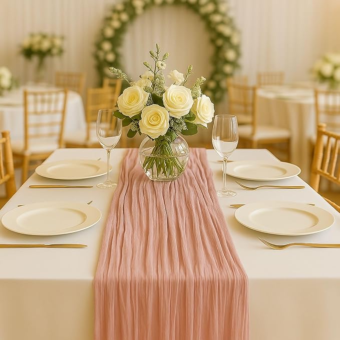 10FT Dusty Pink Cheesecloth Table Runner – 120 Inch Blush Gauze Table Decor - Image 7